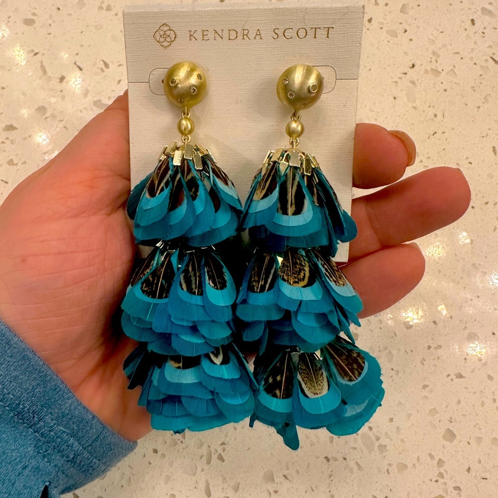 Kendra Scott Turquoise Feather Statement Earrings
